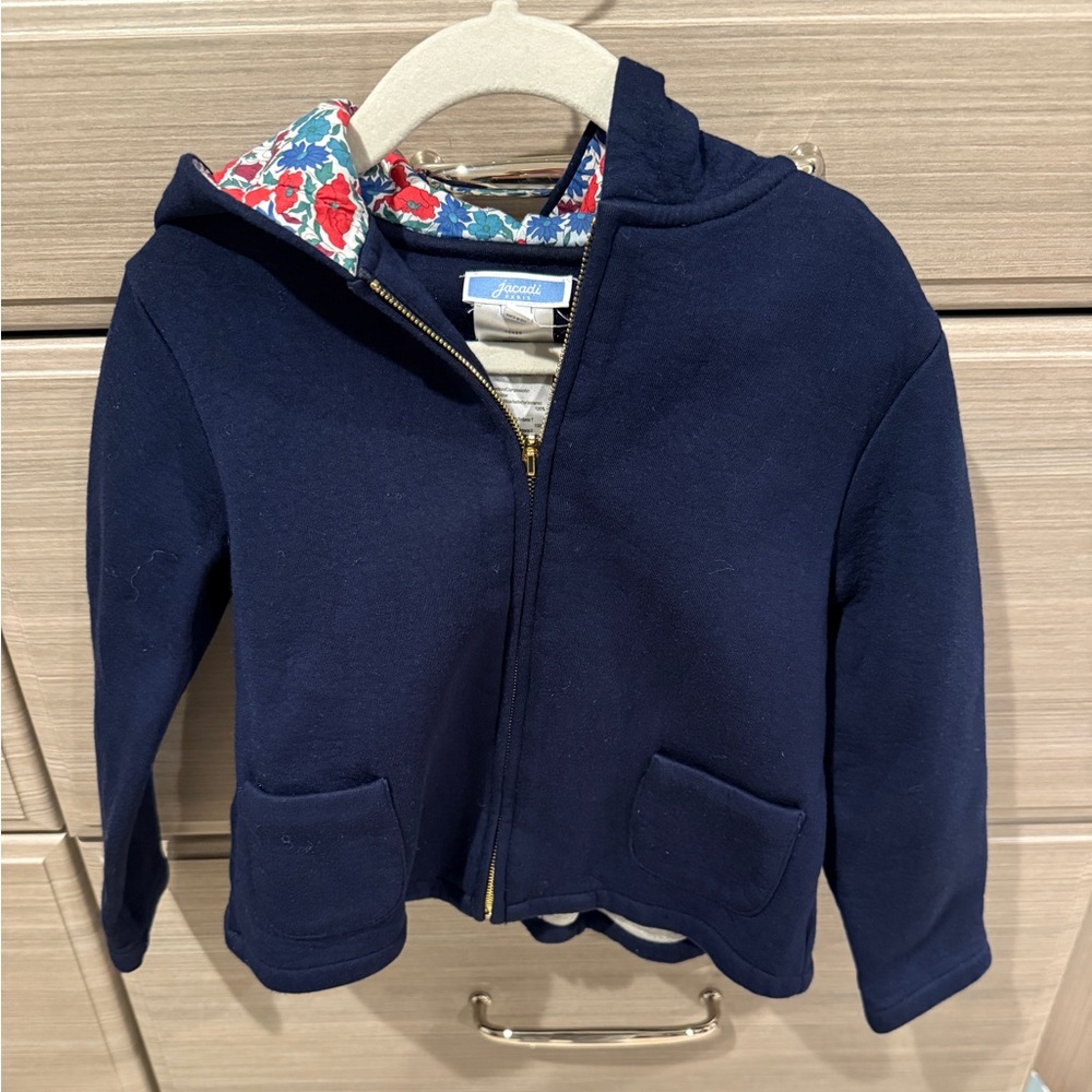 Jacadi Navy Sweater Jacket with Floral Accents
